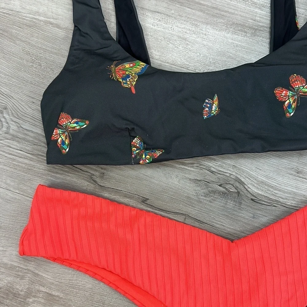 ☀️RVCA☀️RIP CIRL☀️ FLUTTER BRALETTE PREMIUM SKOMPY HIPSTER BIKINI SET - Picture 7 of 12